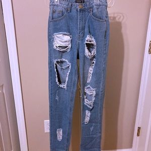 Nasty Gal Girl Talk Distressed Mom Jeans